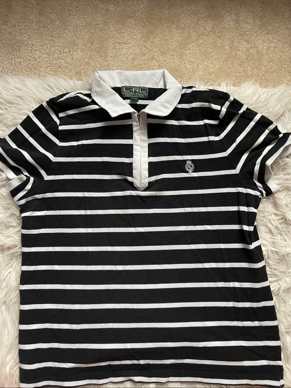 Lauren Ralph Lauren Black and White Striped Polo Shirt